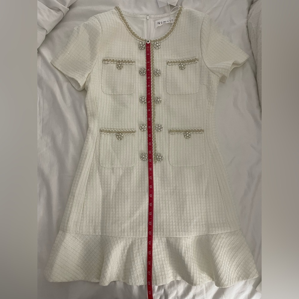 NIWIY White Tweed Rhinestone Mini Dress NWT Size S - Picture 11 of 11